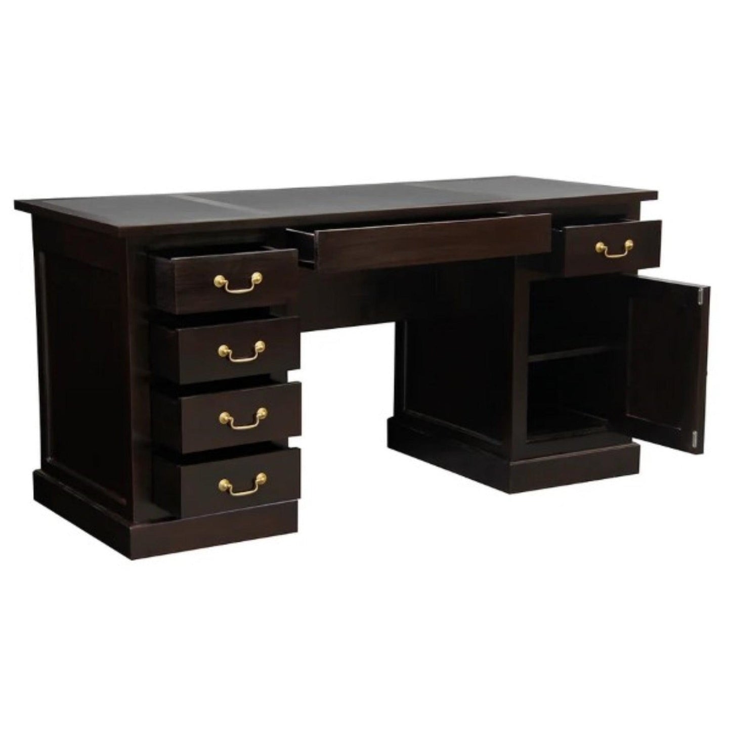 DAKOTA HANDCRAFTED SOLID MAHOGANY TIMBER WRITING DESK WITH LEATHERETTE TOP 160CM- CHOCOLATE - MyChocolateWood