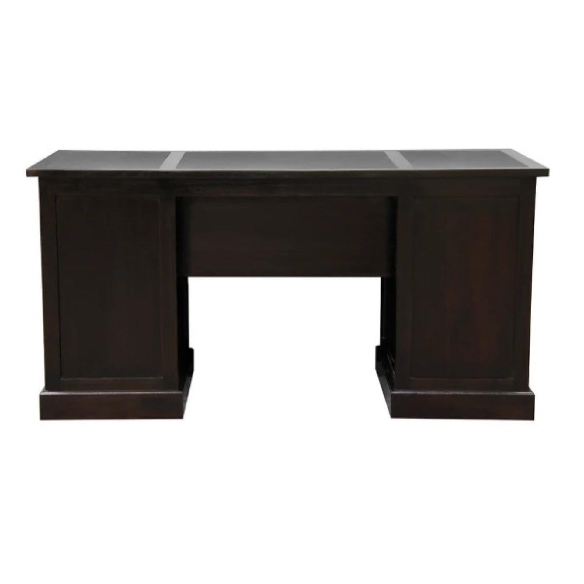 DAKOTA HANDCRAFTED SOLID MAHOGANY TIMBER WRITING DESK WITH LEATHERETTE TOP 160CM- CHOCOLATE - MyChocolateWood