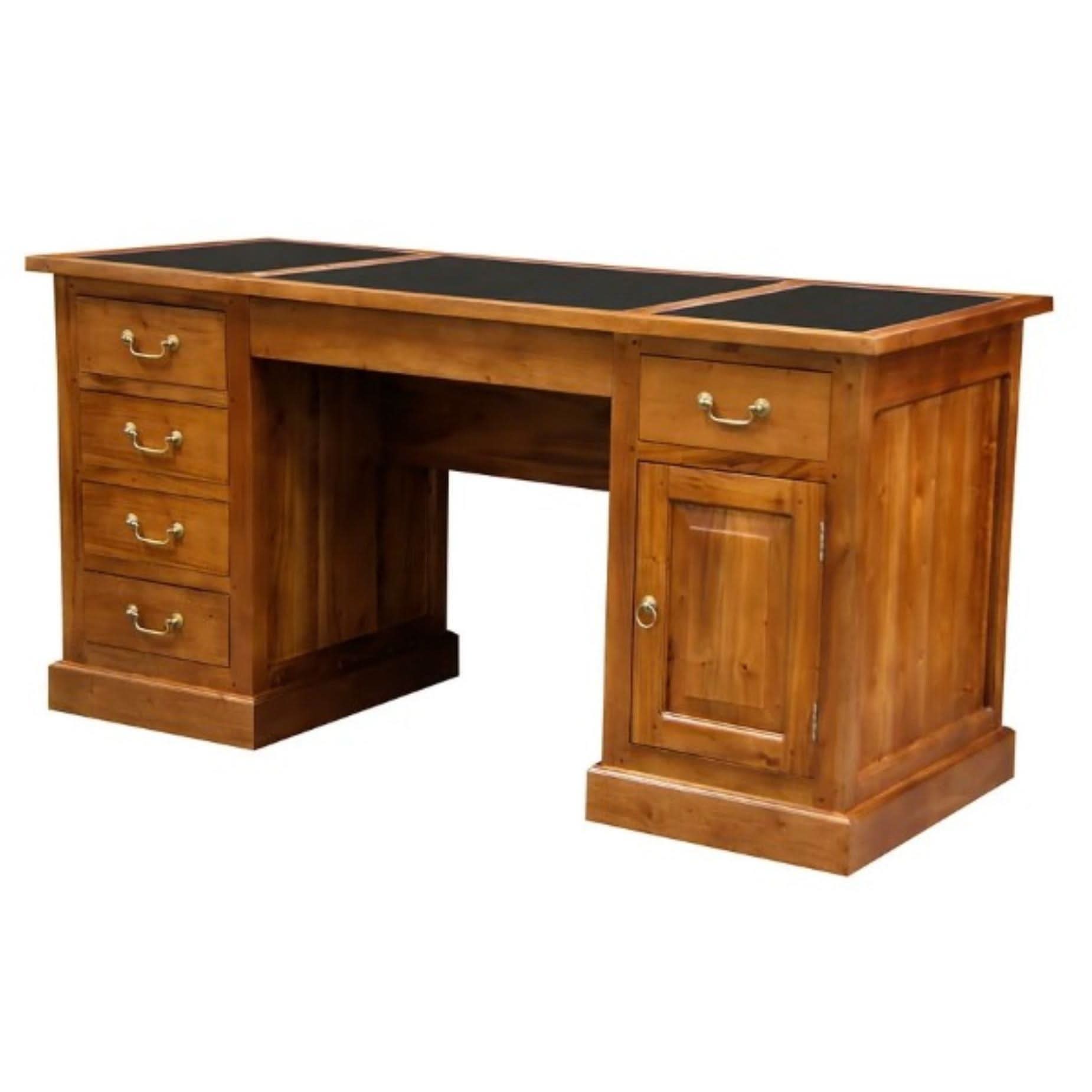 DAKOTA SOLID MAHOGANY TIMBER 160CM WRITING DESK WITH LEATHERETTE TOP - LIGHT PECAN - MyChocolateWood