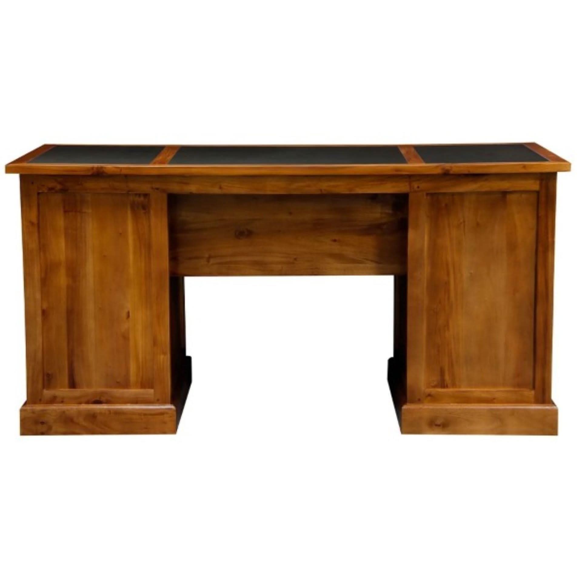 DAKOTA SOLID MAHOGANY TIMBER 160CM WRITING DESK WITH LEATHERETTE TOP - LIGHT PECAN - MyChocolateWood
