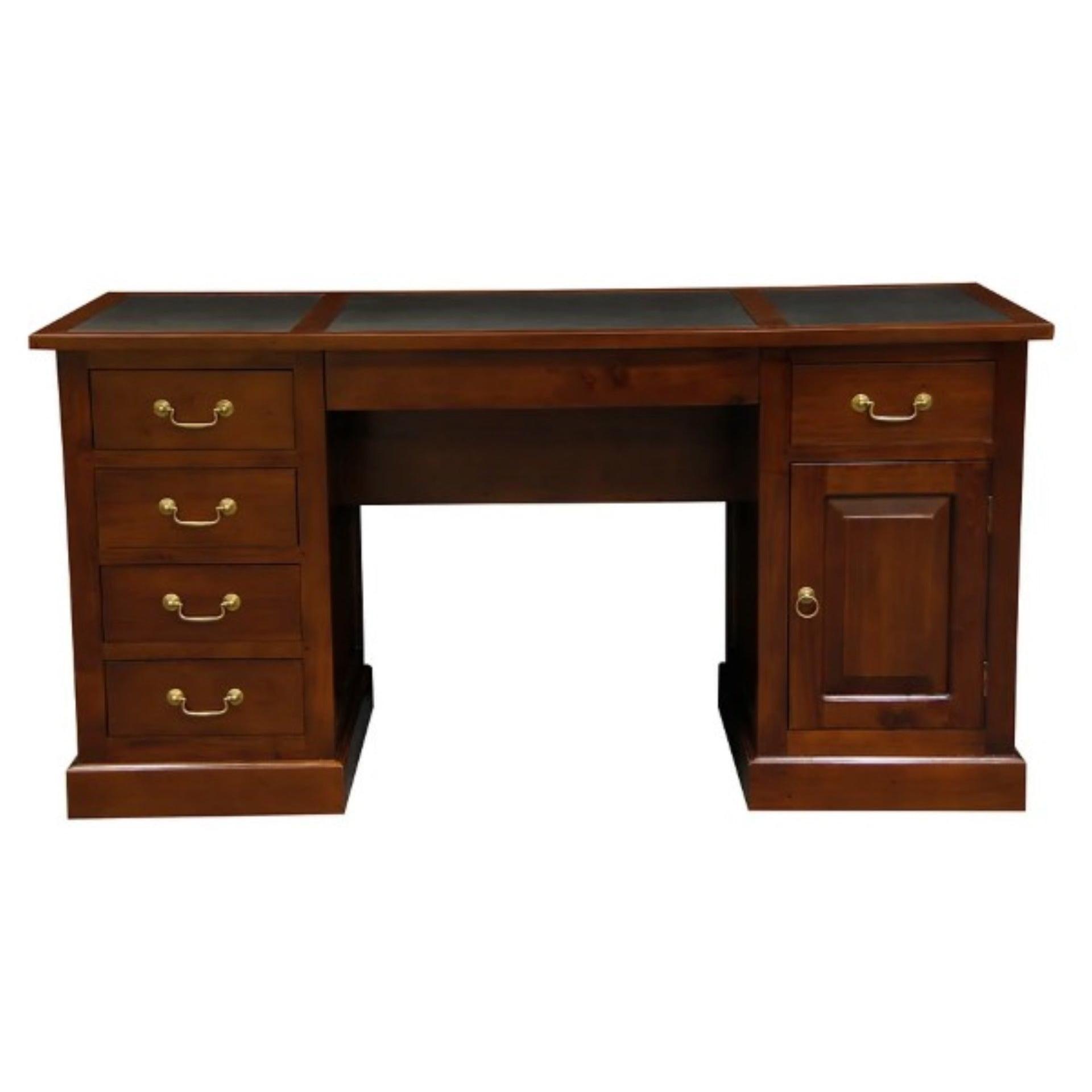DAKOTA SOLID MAHOGANY TIMBER WRITING DESK WITH LEATHERETTE TOP - MAHOGANY 160CM - MyChocolateWood