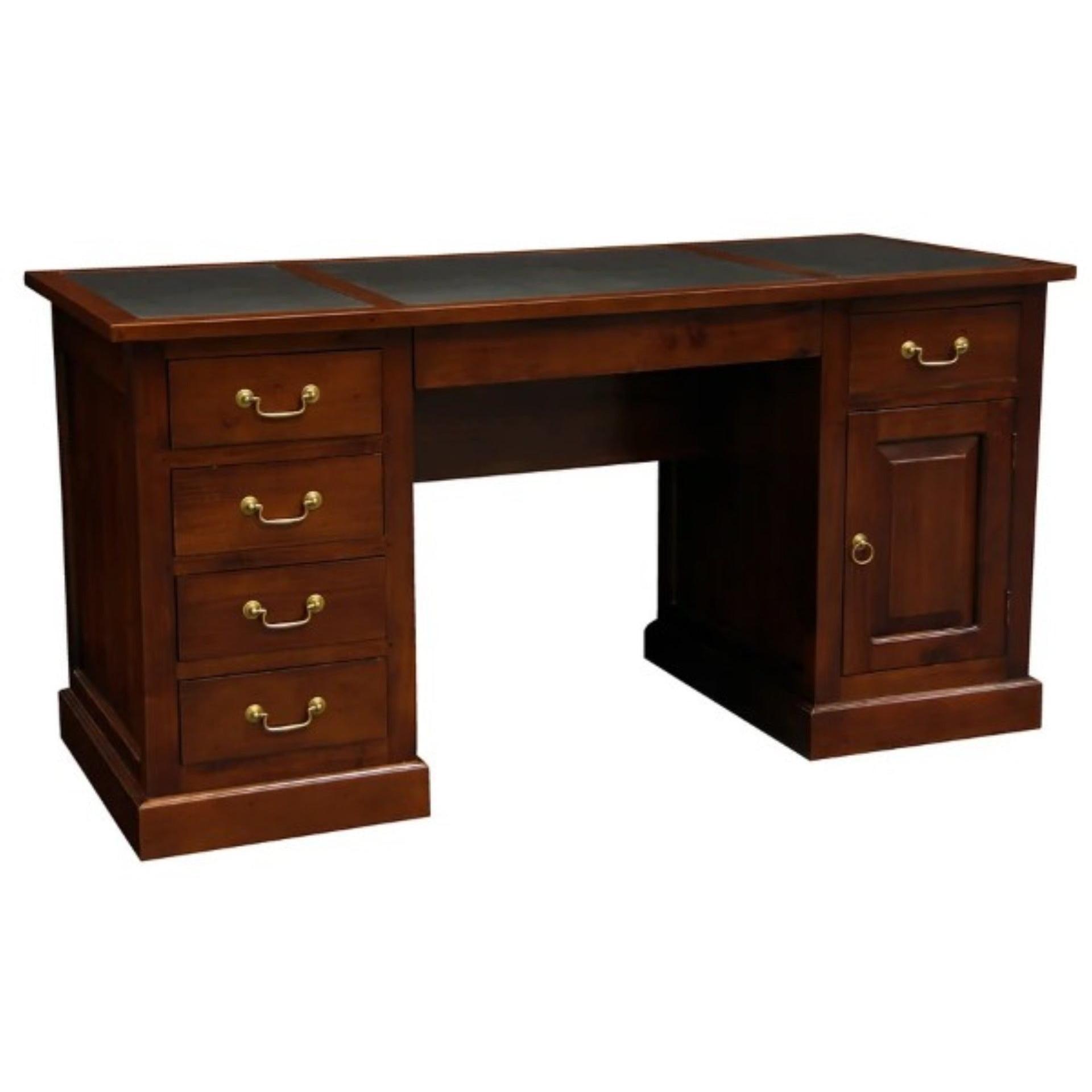 DAKOTA SOLID MAHOGANY TIMBER WRITING DESK WITH LEATHERETTE TOP - MAHOGANY 160CM - MyChocolateWood