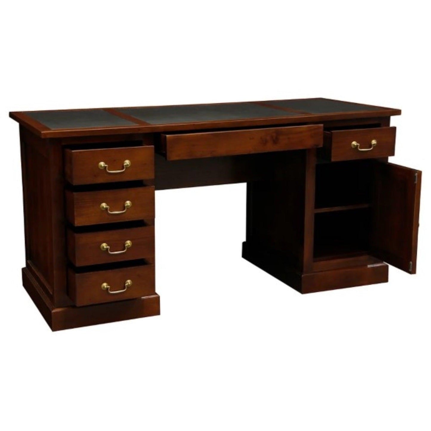 DAKOTA SOLID MAHOGANY TIMBER WRITING DESK WITH LEATHERETTE TOP - MAHOGANY 160CM - MyChocolateWood