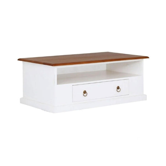 DALE SOLID MAHOGANY 2 DRAWER COFFEE TABLE IN WHITE/CARAMEL 100CM - MyChocolateWood