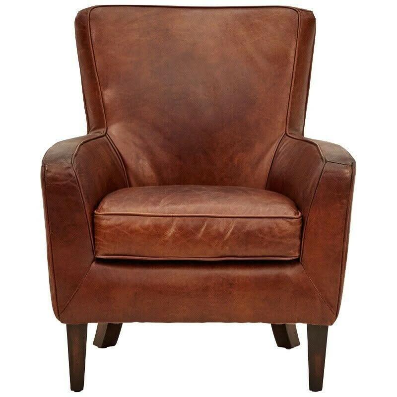 DARIAN PREMIUM GRADE AGED LEATHER ARMCHAIR/LOUNGE CHAIR IN CIGAR - MyChocolateWood