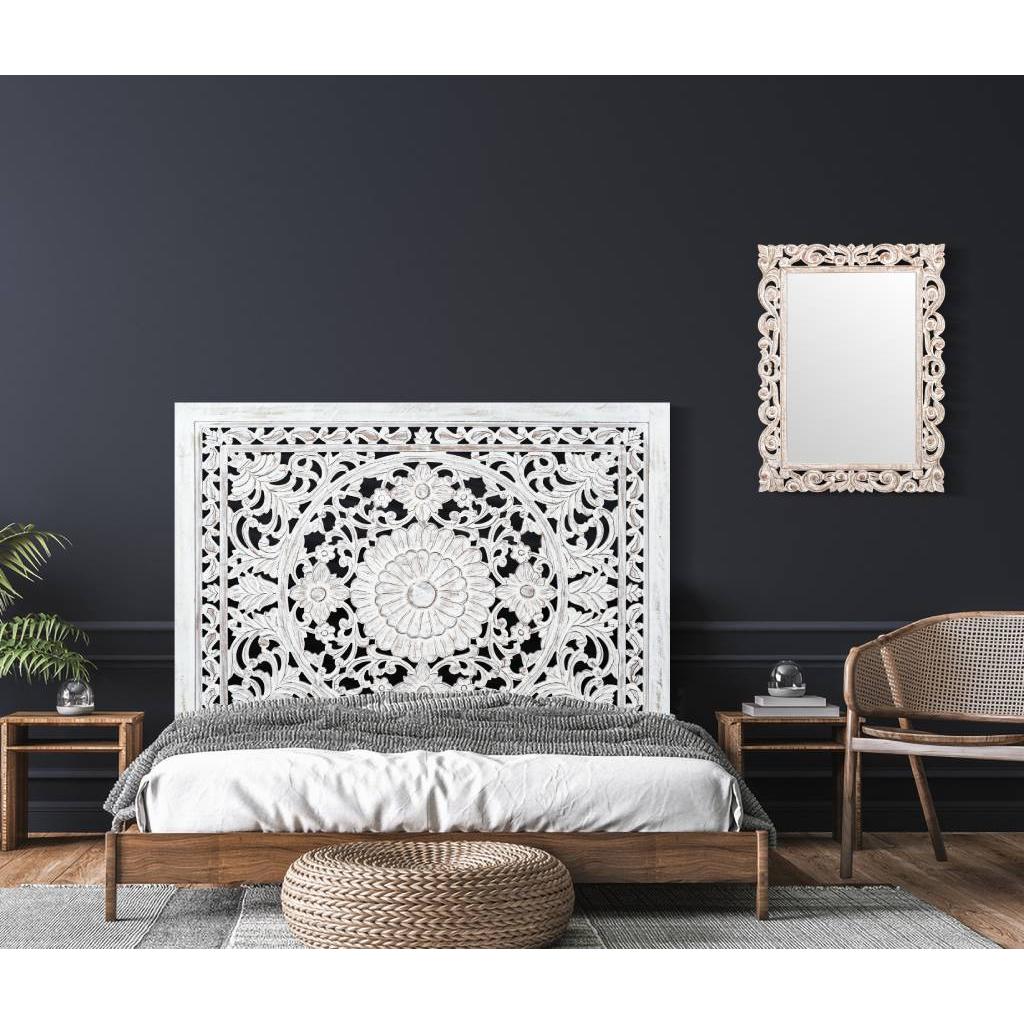 DAUPHIN MANGO WOOD QUEEN HEADBOARD ANTIQUE WHITE - MyChocolateWood