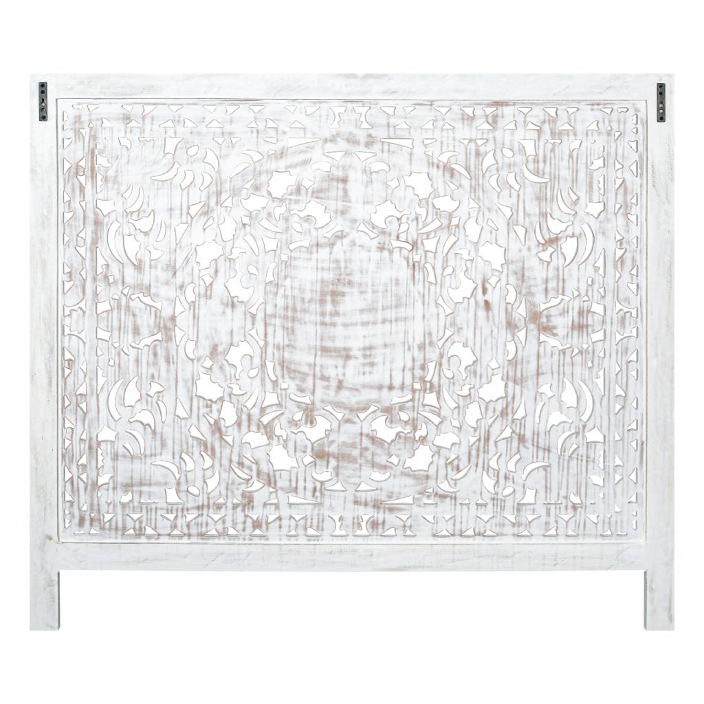DAUPHIN MANGO WOOD QUEEN HEADBOARD ANTIQUE WHITE - MyChocolateWood