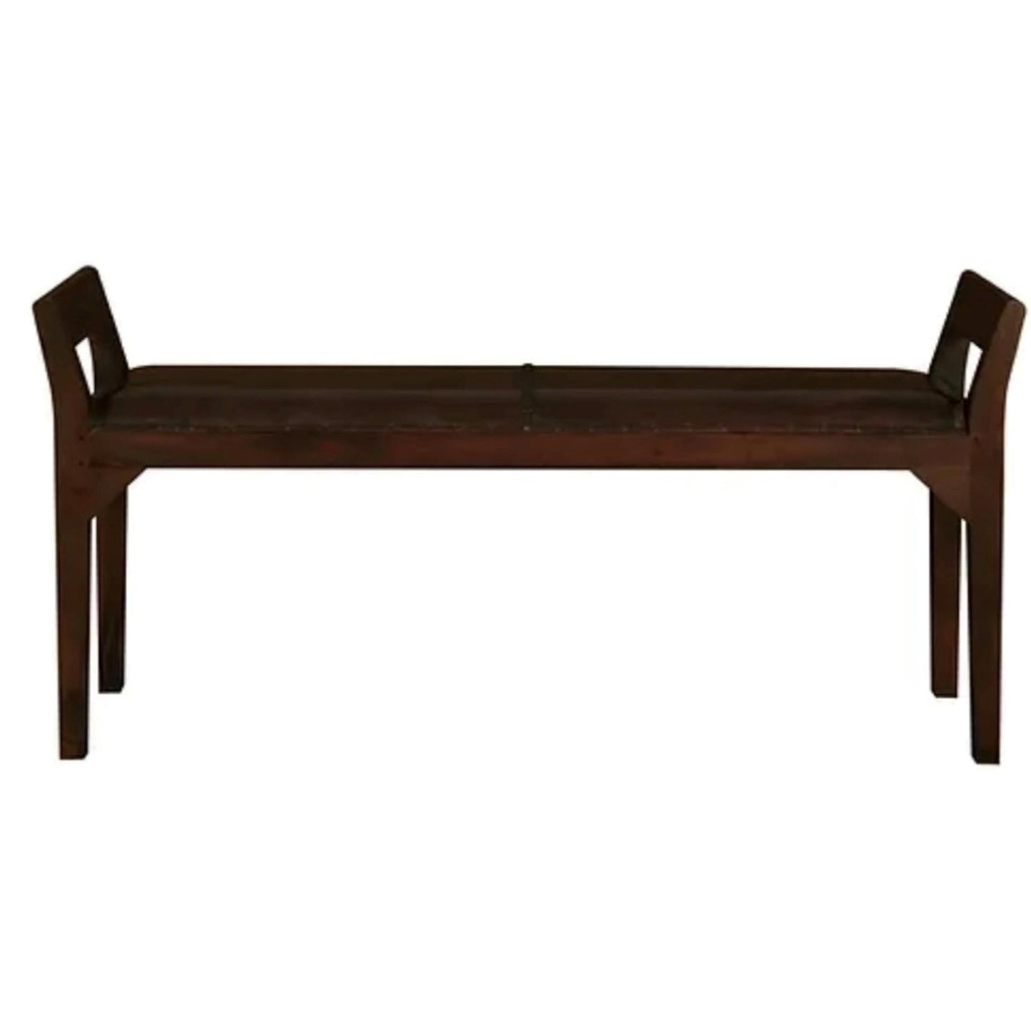 DELANY SOLID MAHOGANY TIMBER DOUBLE BENCH WITH GENUINE LEATHER SEAT IN MAHOGANY - MyChocolateWood