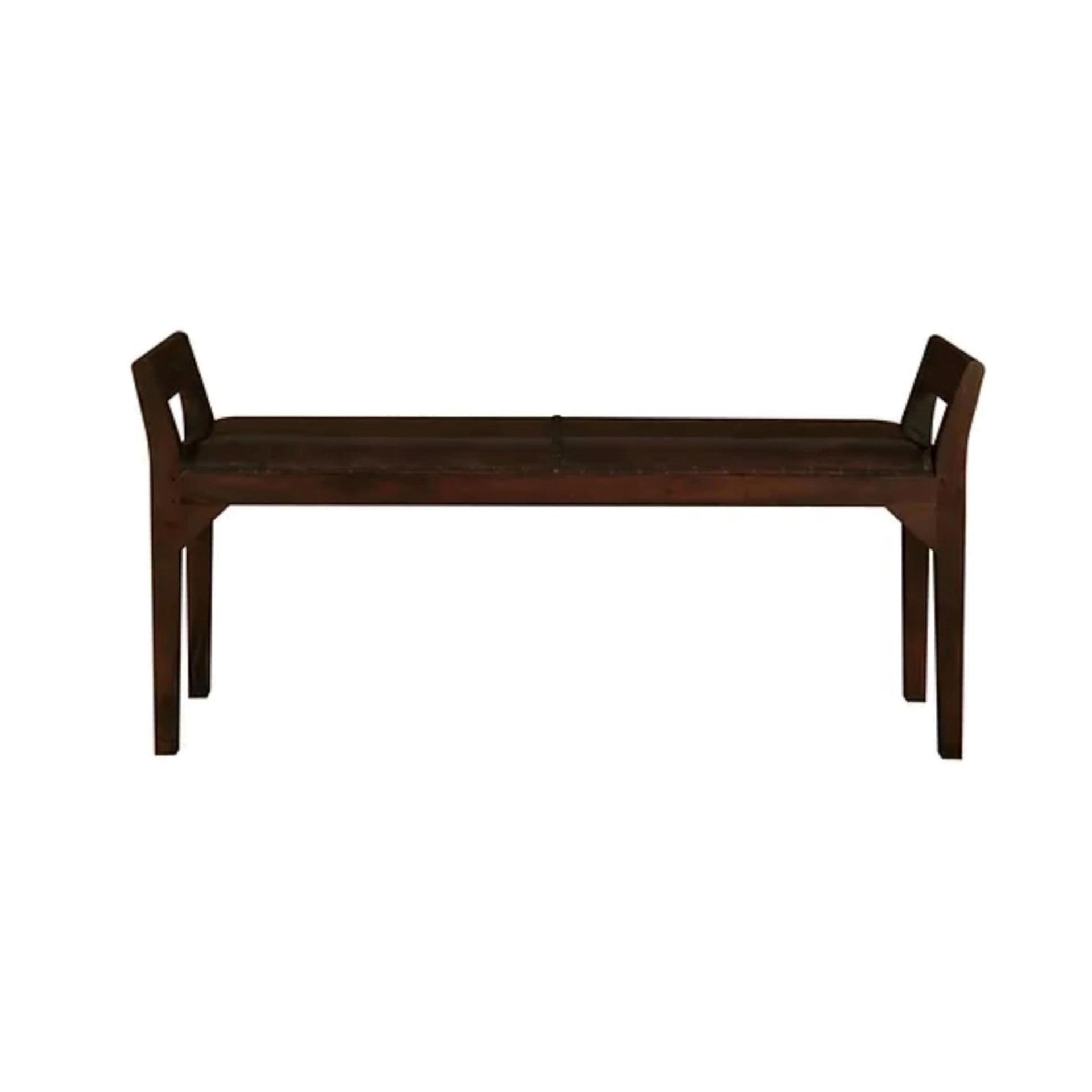 DELANY SOLID MAHOGANY TIMBER DOUBLE BENCH WITH GENUINE LEATHER SEAT IN MAHOGANY - MyChocolateWood