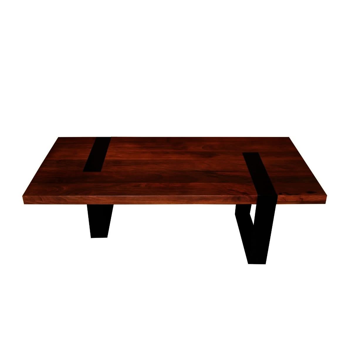 DELFINE RICH WARM BROWN MANGO WOOD COFFEE TABLE WITH BLACK METAL LEGS - MyChocolateWood