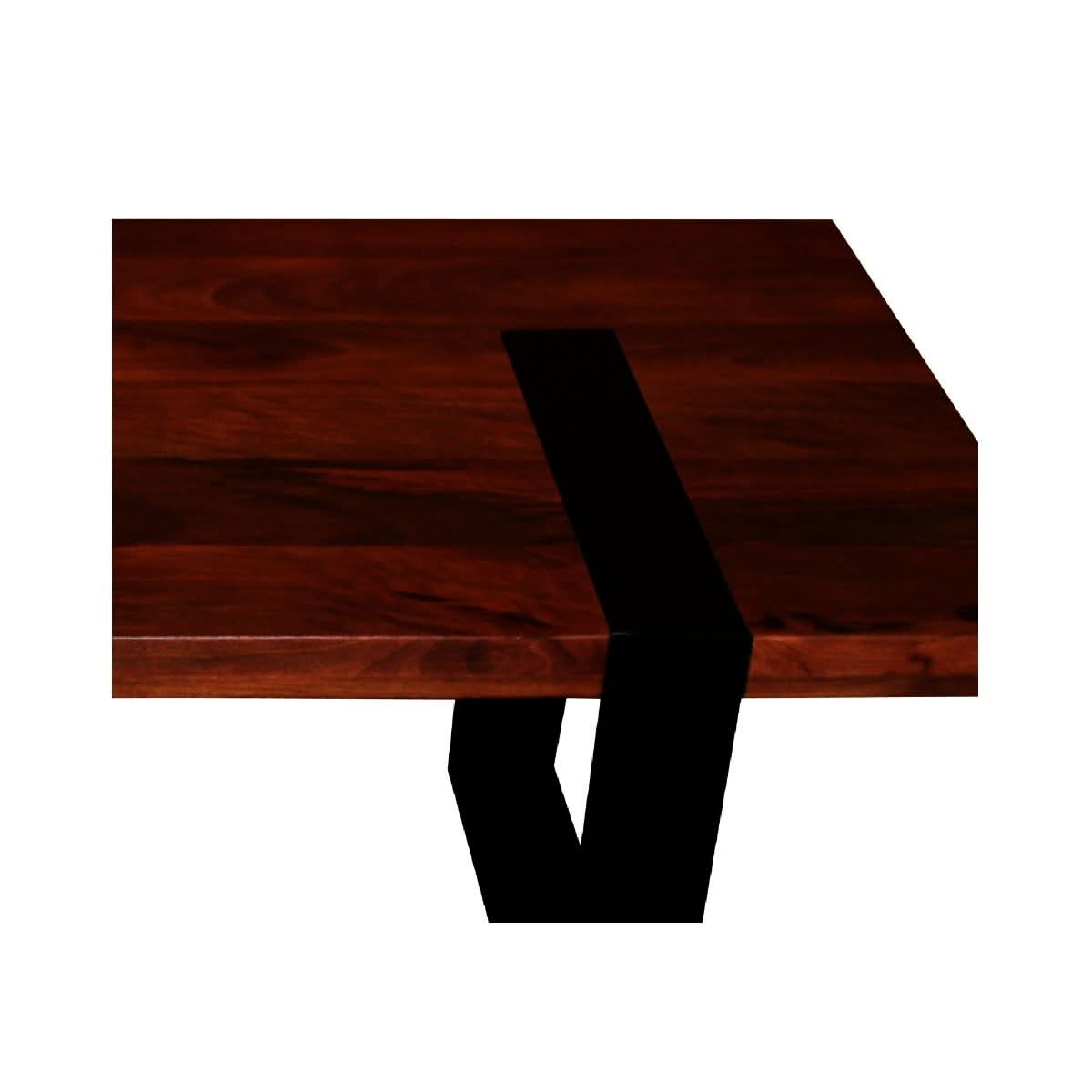 DELFINE RICH WARM BROWN MANGO WOOD COFFEE TABLE WITH BLACK METAL LEGS - MyChocolateWood
