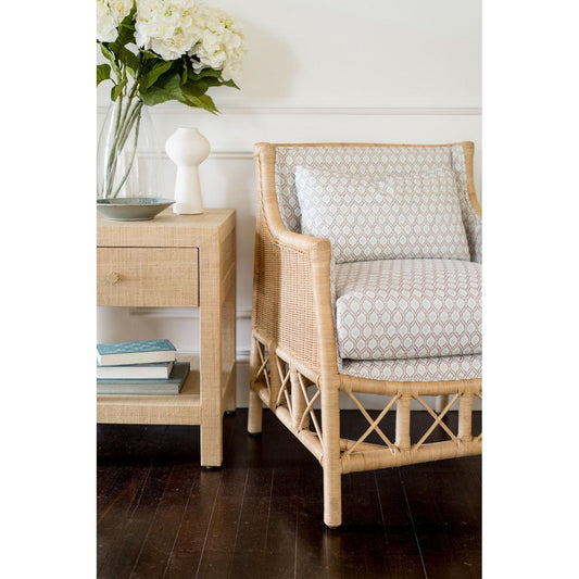 DELON ARMCHAIR NATURAL RATTAN FRAME /GREY PATTERNED UPHOLSTERY