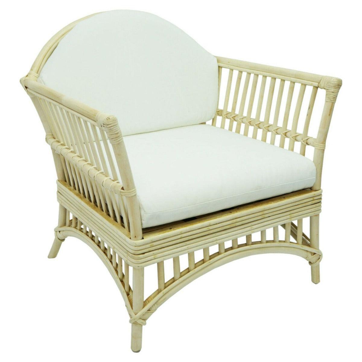 DENIZE HAMPTONS RATTAN ARMCHAIR EASY CHAIR NATURAL WITH WHITE CUSHION - MyChocolateWood