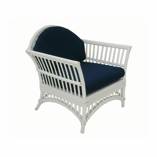 DENIZE HAMPTONS RATTAN ARMCHAIR EASY CHAIR WHITE WITH NAVY CUSHION - MyChocolateWood
