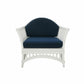 DENIZE HAMPTONS RATTAN ARMCHAIR EASY CHAIR WHITE WITH NAVY CUSHION - MyChocolateWood