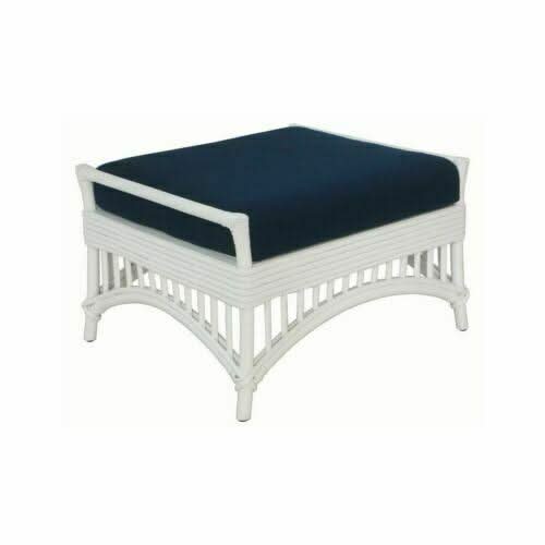 DENIZE HAMPTONS RATTAN OTTOMAN/POUF/FOOTSTOOL WITH CUSHION WHITE/NAVY - MyChocolateWood