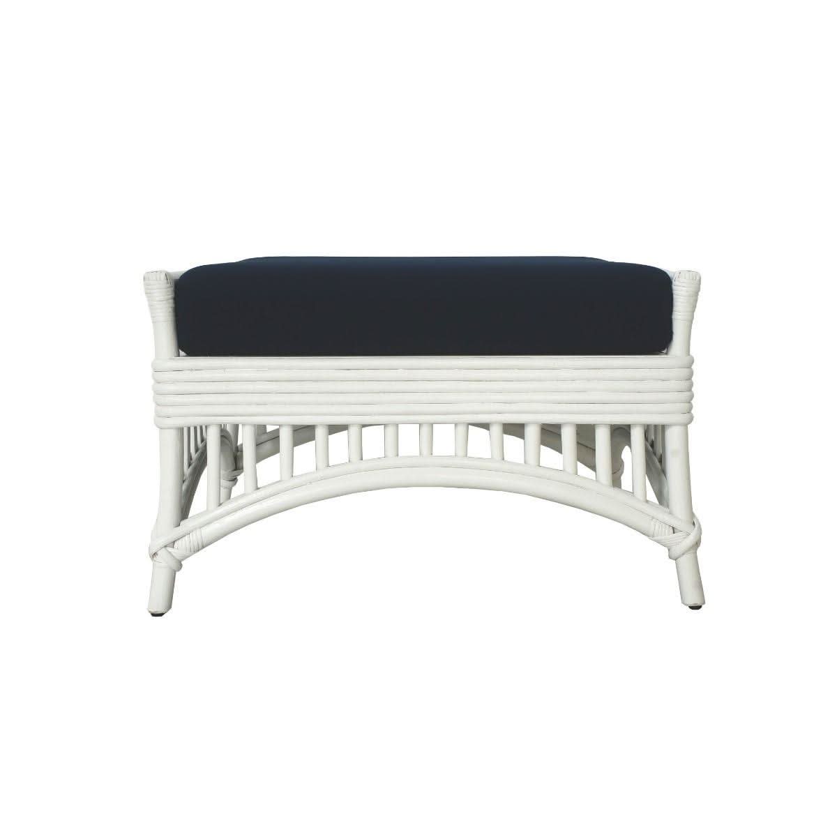 DENIZE HAMPTONS RATTAN OTTOMAN/POUF/FOOTSTOOL WITH CUSHION WHITE/NAVY - MyChocolateWood