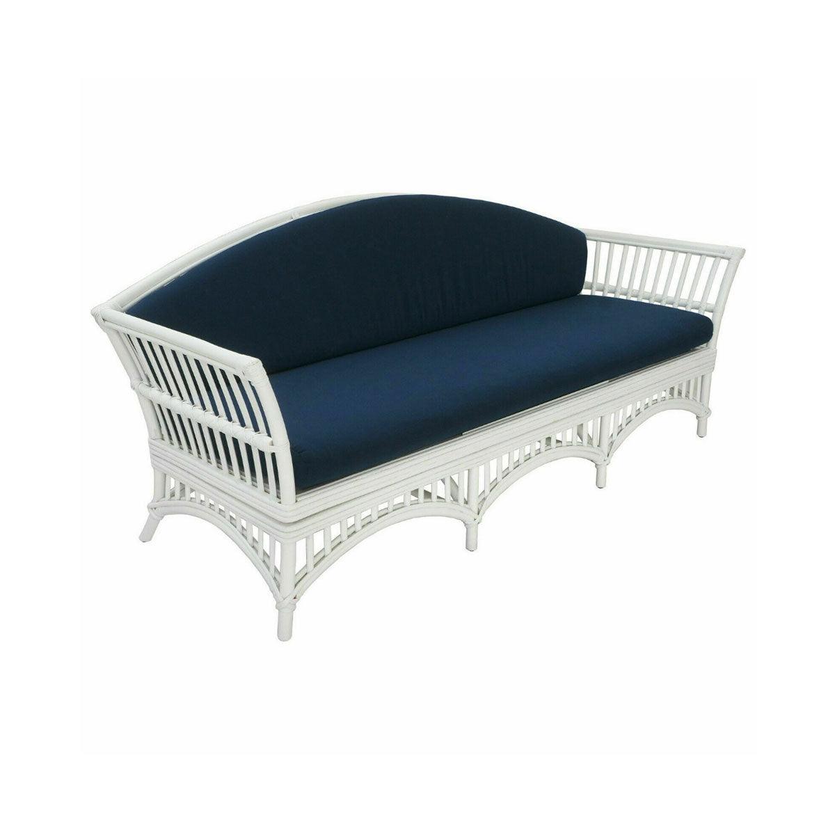 DENIZE WHITE RATTAN 2.5 SEATER SOFA SETTEE COUCH WHITE / NAVY CUSHION - MyChocolateWood