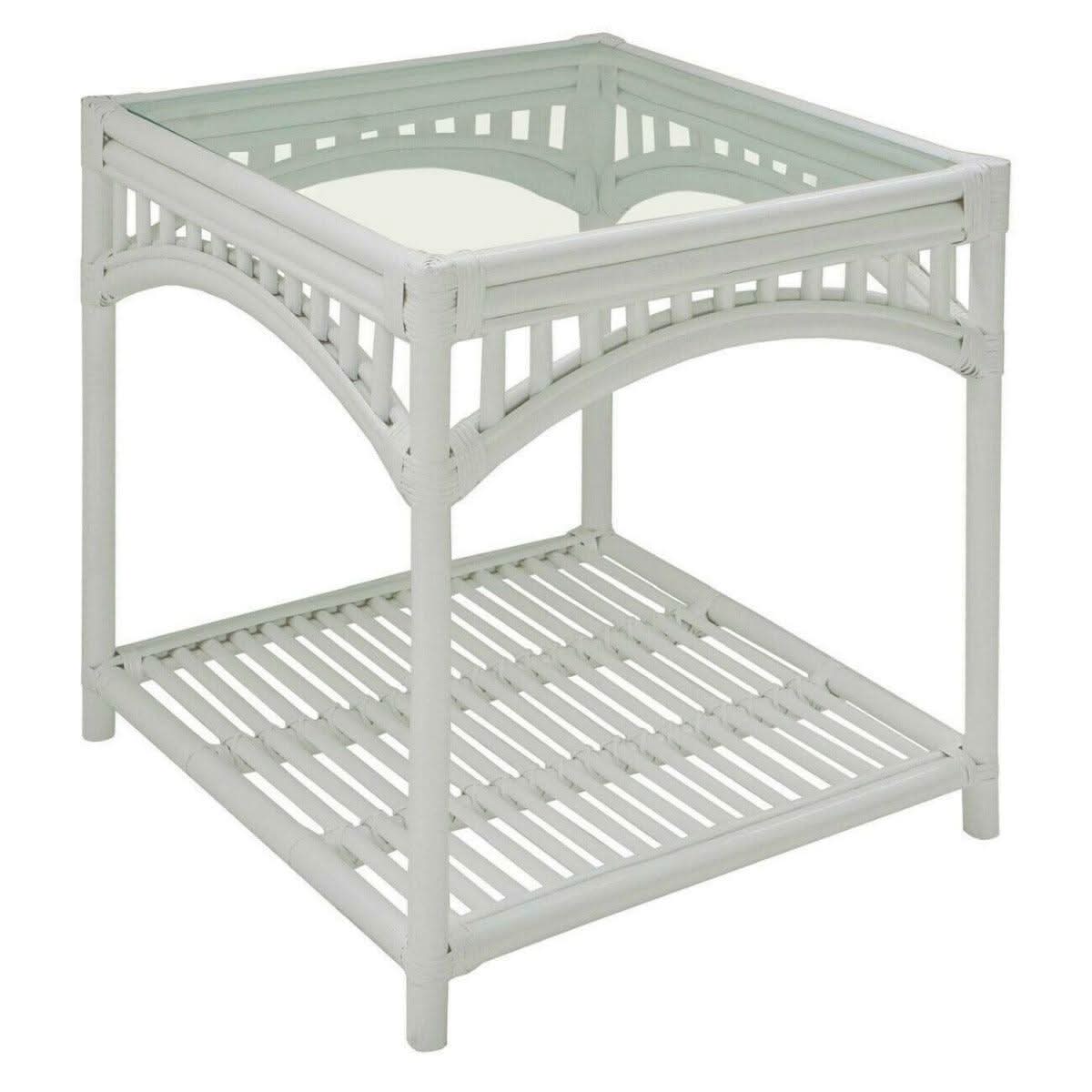 DENIZE WHITE RATTAN SIDE TABLE/LAMP TABLE - MyChocolateWood