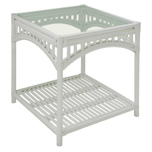 DENIZE WHITE RATTAN SIDE TABLE/LAMP TABLE - MyChocolateWood