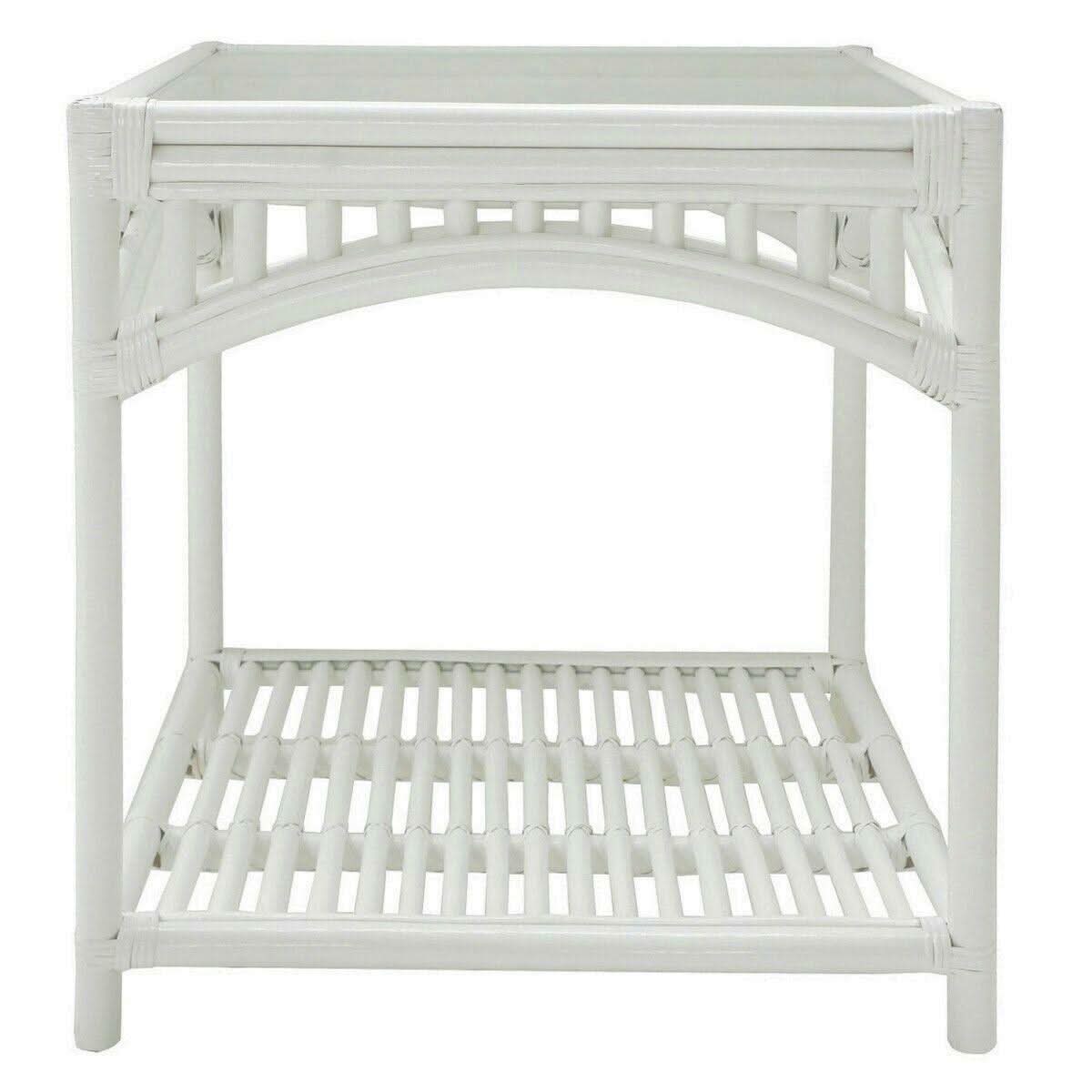 DENIZE WHITE RATTAN SIDE TABLE/LAMP TABLE - MyChocolateWood