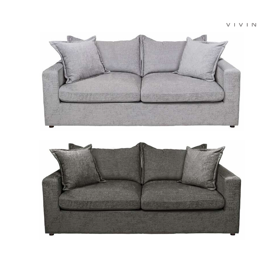 DEVINE 2 SEATER SOFA BED IN PEWTER COLOURED FABRIC - MyChocolateWood