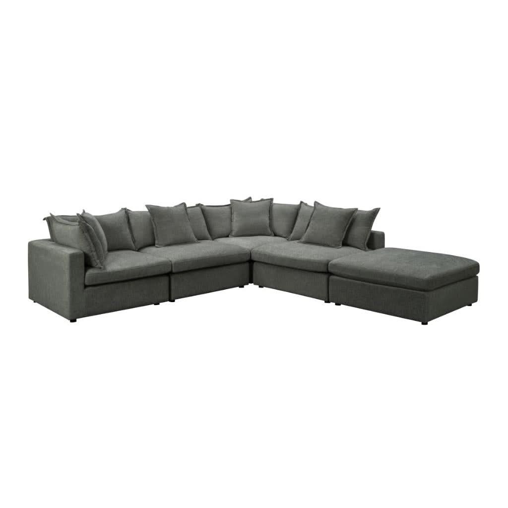 DEVINE CORNER LOUNGE SET WITH OTTOMAN PEWTER COLOURED FABRIC - MyChocolateWood