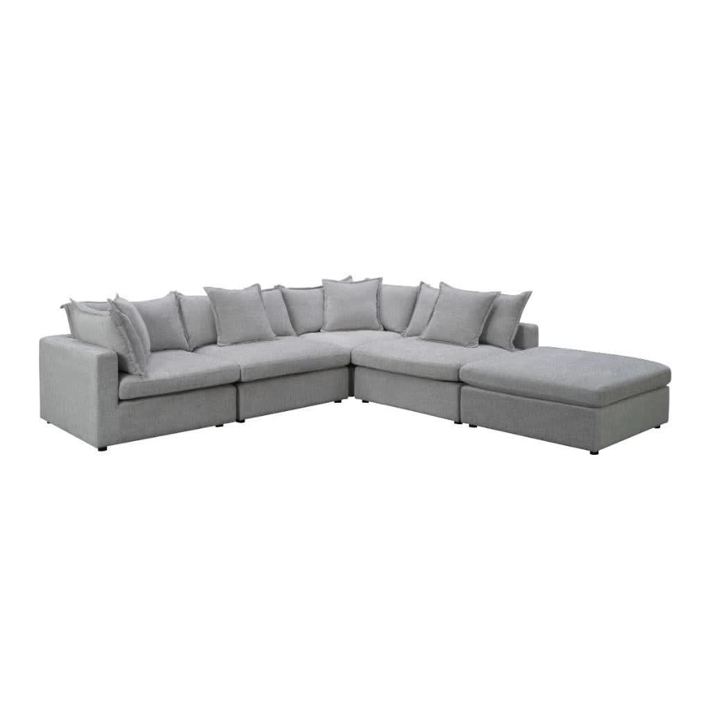 DEVINE CORNER LOUNGE SET WITH OTTOMAN SILVER COLOURED FABRIC - MyChocolateWood
