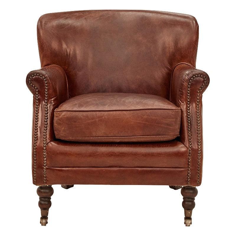 DIVINITY VINTAGE AGED LEATHER ARMCHAIR, CIGAR - MyChocolateWood