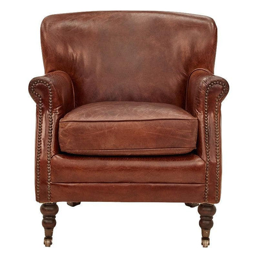 DIVINITY VINTAGE AGED LEATHER ARMCHAIR, CIGAR - MyChocolateWood