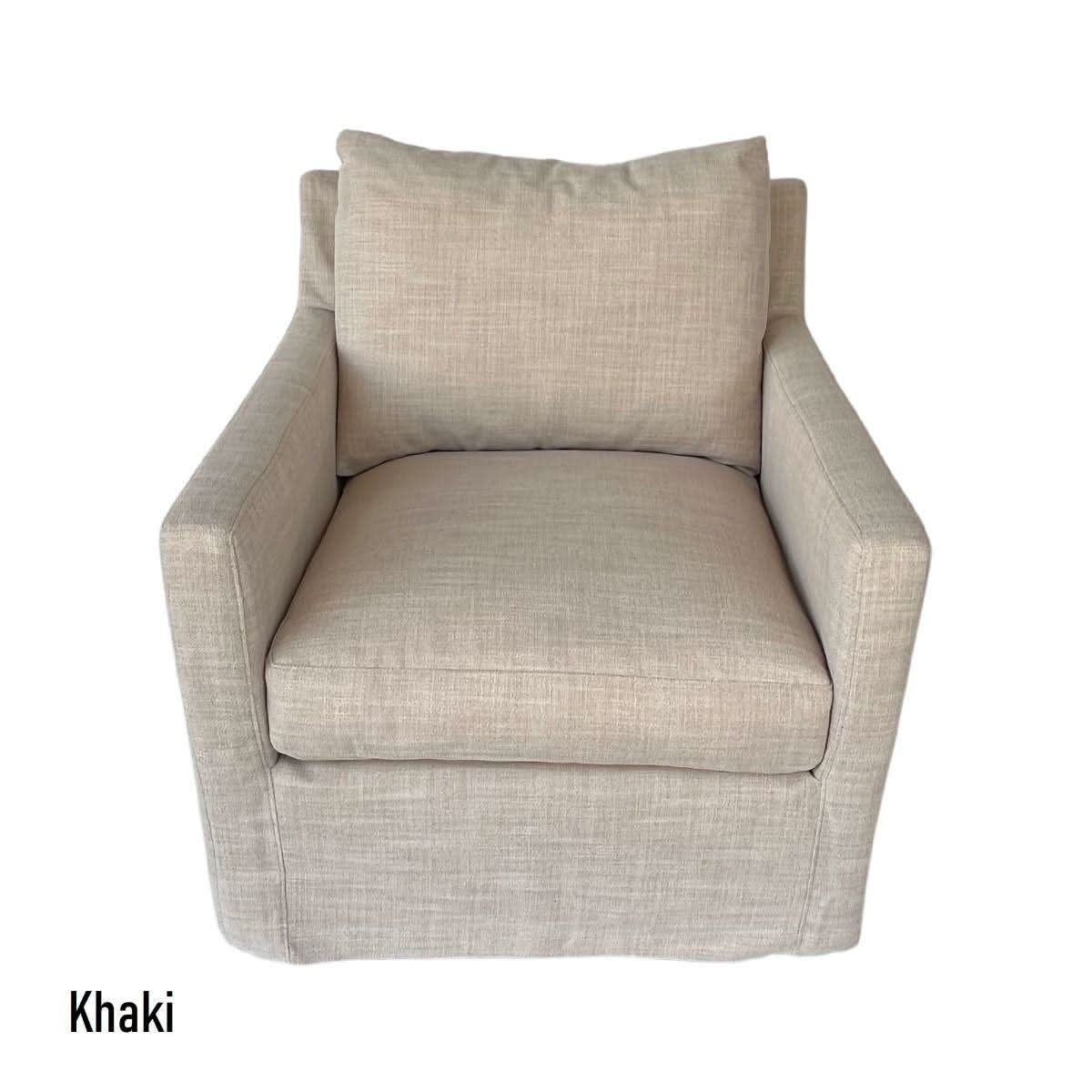 DORAN HAMPTONS STYLE SWIVEL ARMCHAIR LOUNGE CHAIR KHAKI FABRIC SLIPCOVER CHAIR - MyChocolateWood