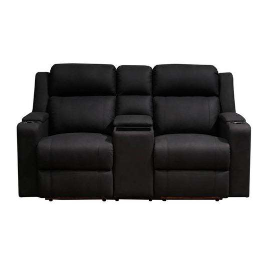 DORIA 2-SEATER RHINO SUEDE FABRIC ELECTRIC RECLINER IN BLACK - MyChocolateWood