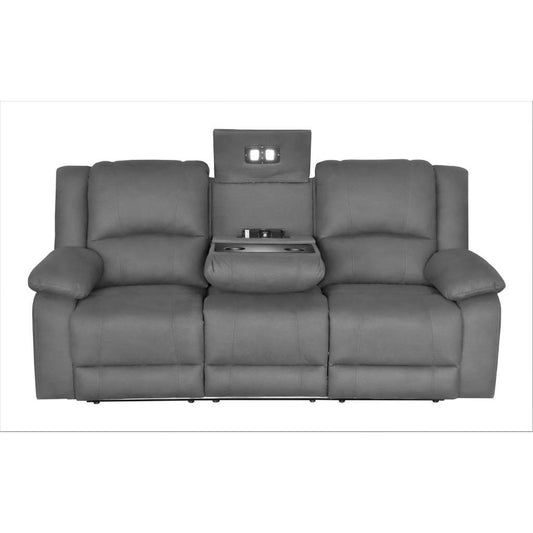 DORVAL 3-SEATER RECLINER SOFA WITH DROPDOWN TABLE (LIGHT/USB) LATTE - MyChocolateWood