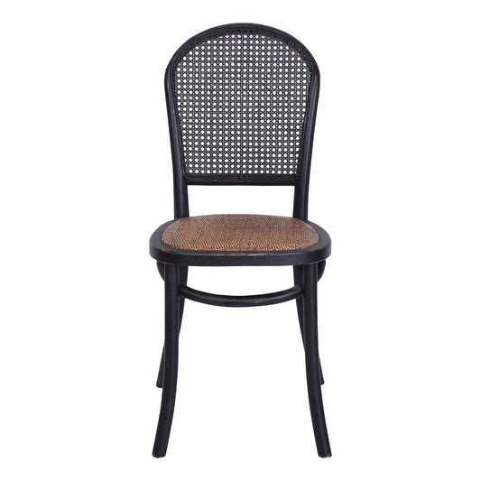 DUMAS SOLID OAK & RATTAN DINING CHAIR BLACK - MyChocolateWood