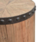 DUNLOE RECLAIMED ELM DRUM PARQUET SIDE TABLE LAMP TABLE NATURAL & IRON ACCENTS - MyChocolateWood