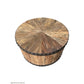 DUNLOE RECYCLED ELM PARQUET DRUM COFFEE TABLE WITH DARK IRON RING - MyChocolateWood
