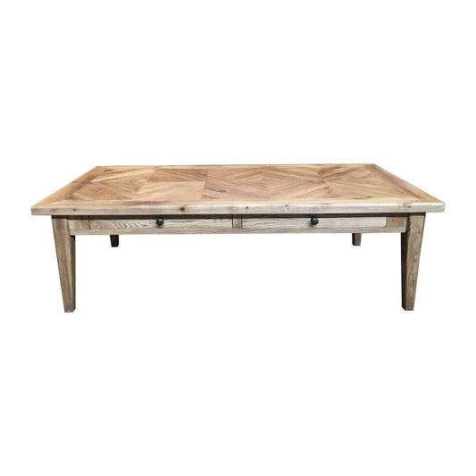DUTCHY FRENCH PROVINCIAL STYLE 2 DRAWER COFFEE TABLE WITH PARQUETRY PATTERN 140 CMS - MyChocolateWood