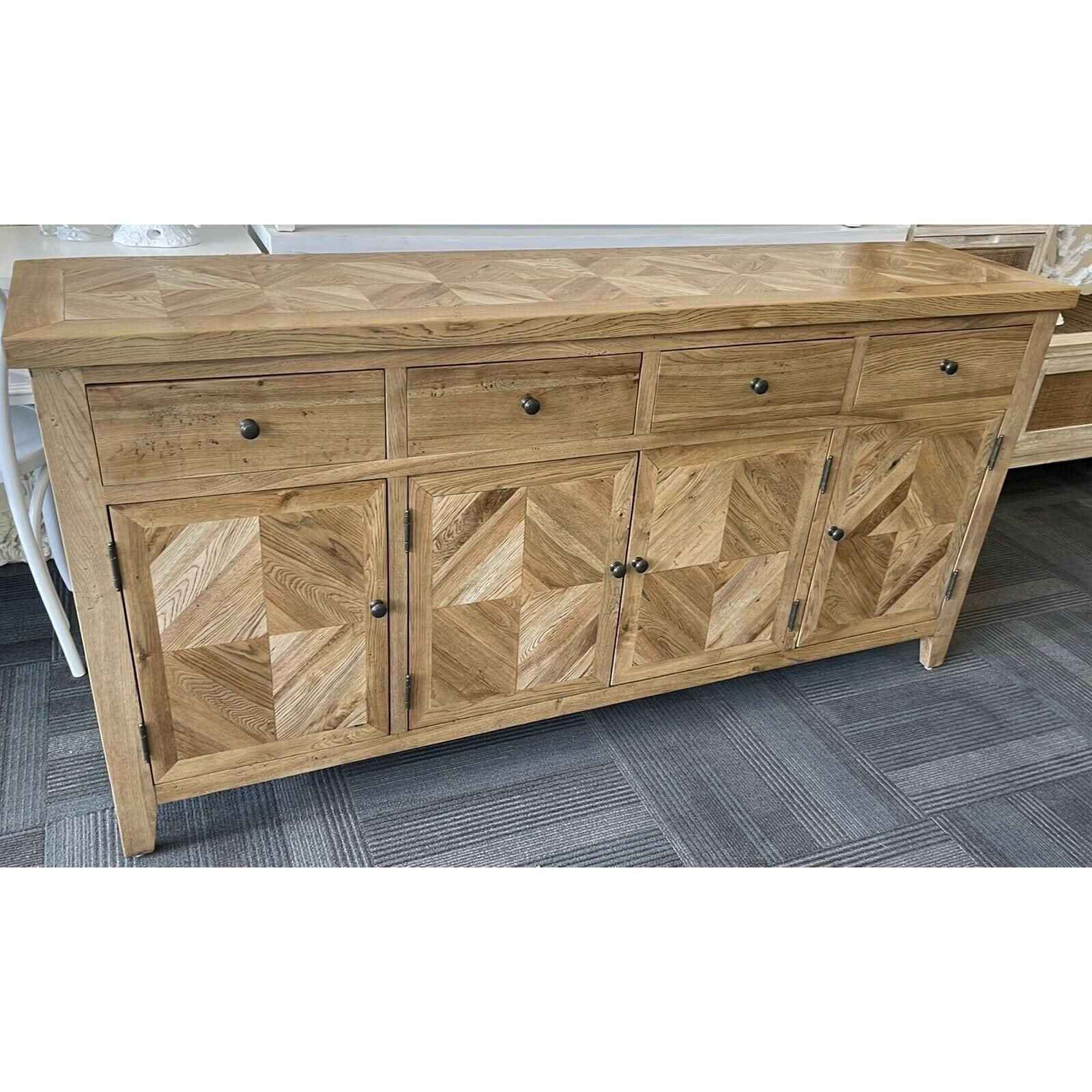 DUTCHY FRENCH PROVINCIAL STYLE BUFFET/SIDEBOARD 4 DOORS & 4 DRAWERS WITH PARQUETRY PATTERN 180 CMS - MyChocolateWood