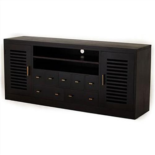 Ebony Solid Mahogany 2 Door 7 Drawer Entertainment Unit in Chocolate - MyChocolateWood
