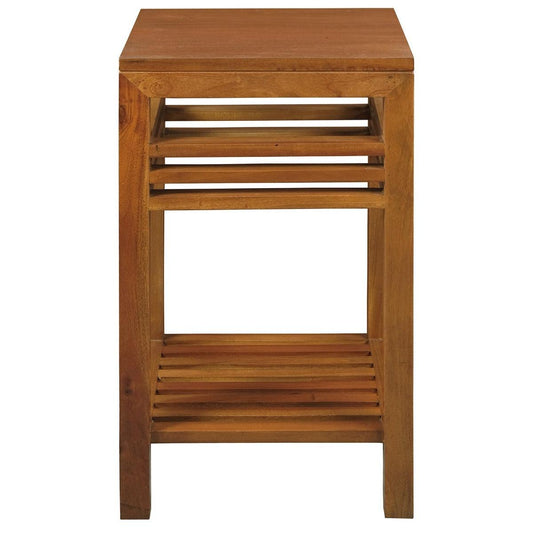 EBONY SOLID MAHOGANY SIDE TABLE WITH SHELF - LIGHT PECAN - MyChocolateWood
