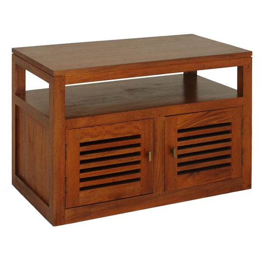 EBONY SOLID MAHOGANY TV UNIT 2 DOORS - LIGHT PECAN - MyChocolateWood