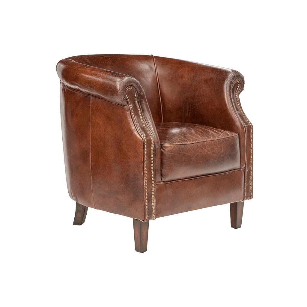 ECLIPSE AGED LEATHER TUB CHAIR - MyChocolateWood