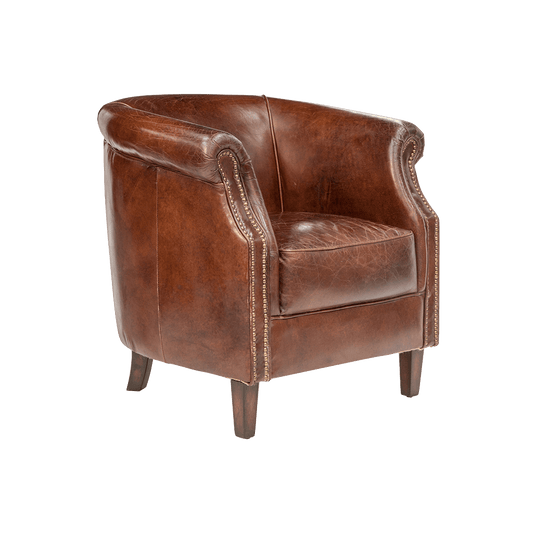 ECLIPSE AGED LEATHER TUB CHAIR - MyChocolateWood