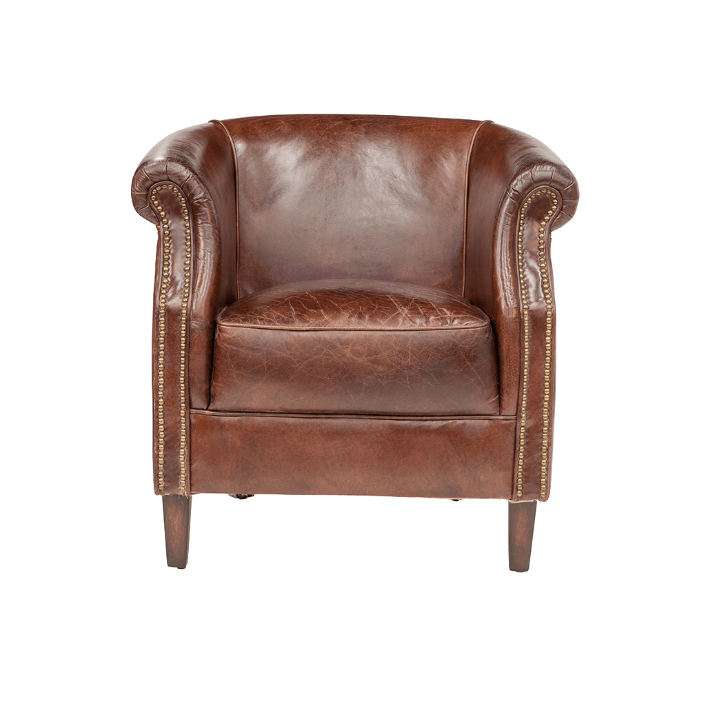 ECLIPSE AGED LEATHER TUB CHAIR - MyChocolateWood