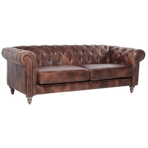 ELAINE 3-SEATER AGED LEATHER SOFA IN DISTRESSED BROWN - MyChocolateWood
