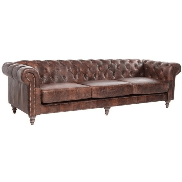 ELAINE 4-SEATER AGED LEATHER SOFA IN DISTRESSED BROWN - MyChocolateWood