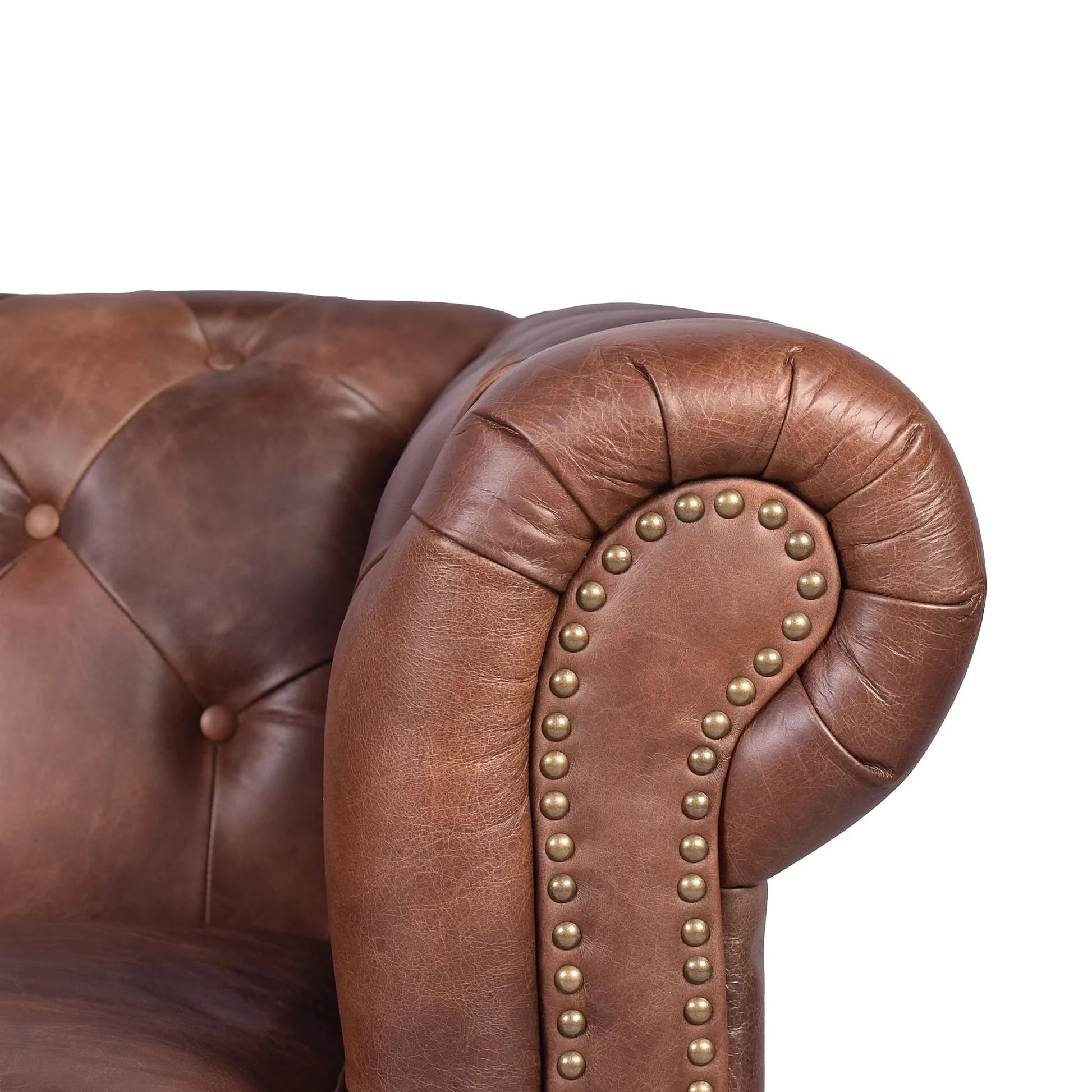 ELAINE AGED LEATHER ARMCHAIR IN DISTRESSED BROWN - MyChocolateWood
