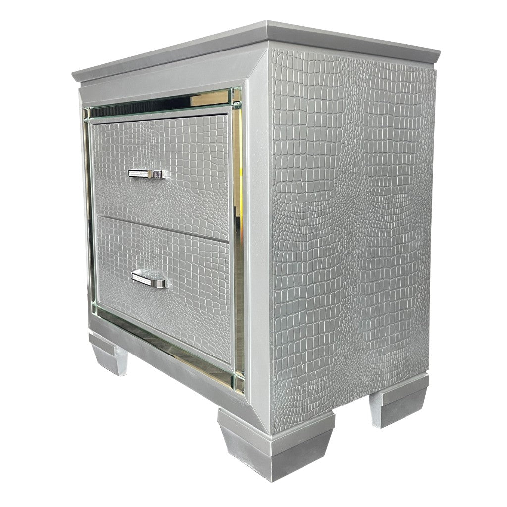 ELARA  RUBBERWOOD 2 DRAWER BEDSIDE TABLE SILVER