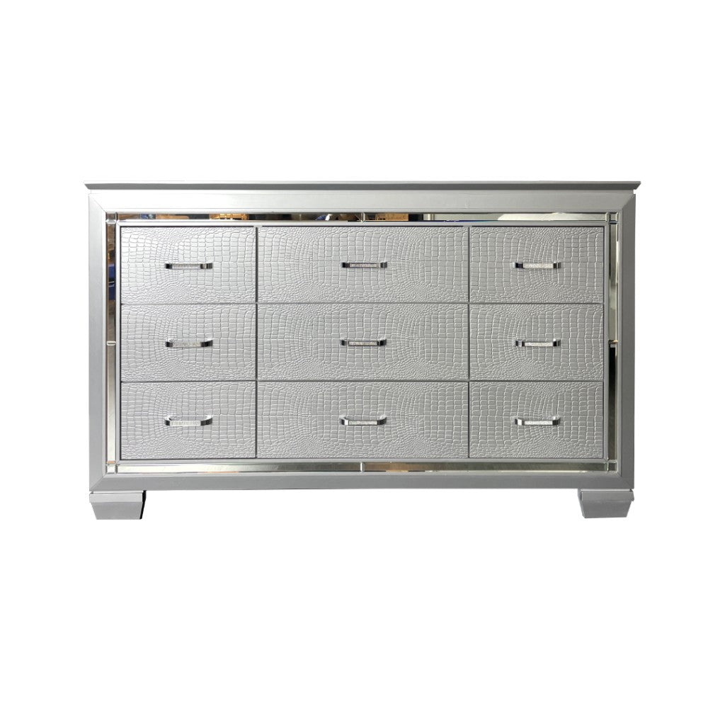 ELARA  RUBBERWOOD 9-DRAWER DRESSER CHEST OF 9 DRAWERS SILVER
