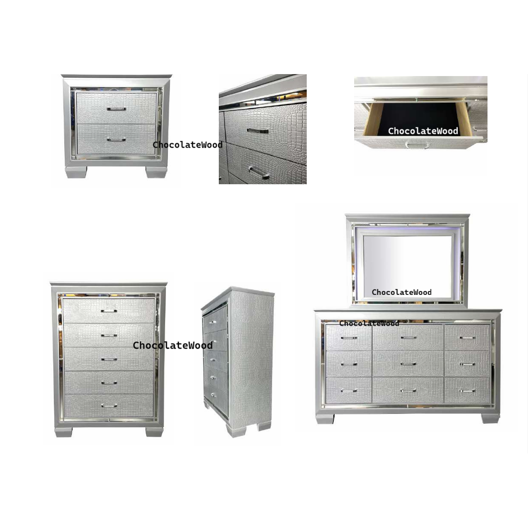 ELARA  RUBBERWOOD 2 DRAWER BEDSIDE TABLE SILVER